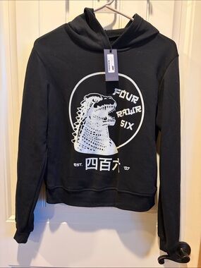 Black 'Four Rawr Six' Dino Graphic Hoodie - Kids
